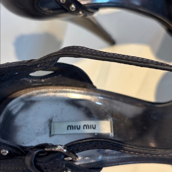 Miu Miu Prada Nappa Washed Jeweled T-Strap Platform Sandals Peep Toe Pumps 39.5 - Picture 5 of 12